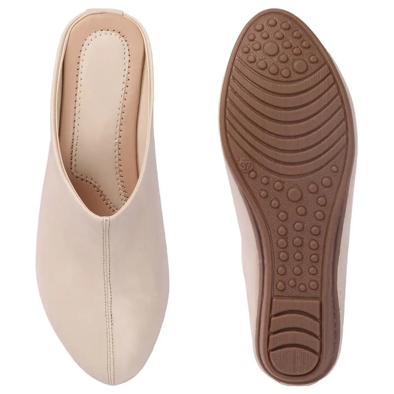 Ladies Hub Comfortable Women's Slip-on Casual Mules Shoes & Sandals (Cream, Numeric_7)