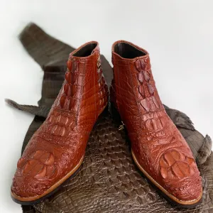 Light Browns Alligator Leather Chelsea Boot For Men | Crocodile Wood Soles Cowboy Shoes | SH16B42