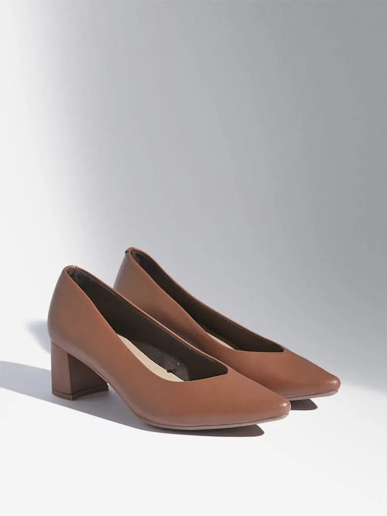 LUNA BLU Tan Block Heel Pump Shoes