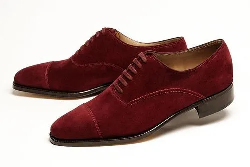 Maroon Color Oxford Cap Toe Suede Leather Lace up Men's Formal Shoes