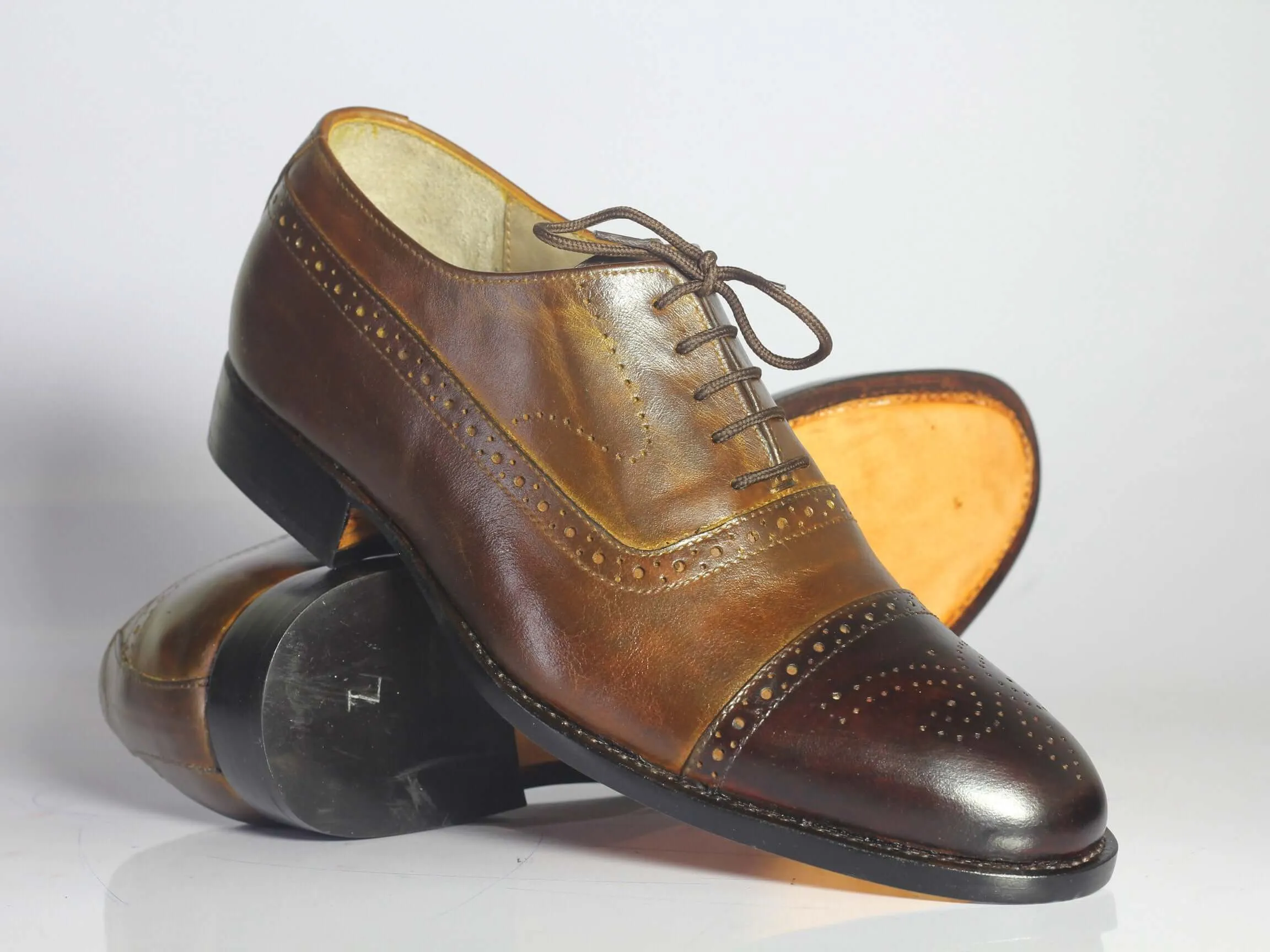 Men's Shoes Chocolate Brown Leather Lace Up Cap Toe Dress Shoes