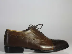 Men's Shoes Chocolate Brown Leather Lace Up Cap Toe Dress Shoes