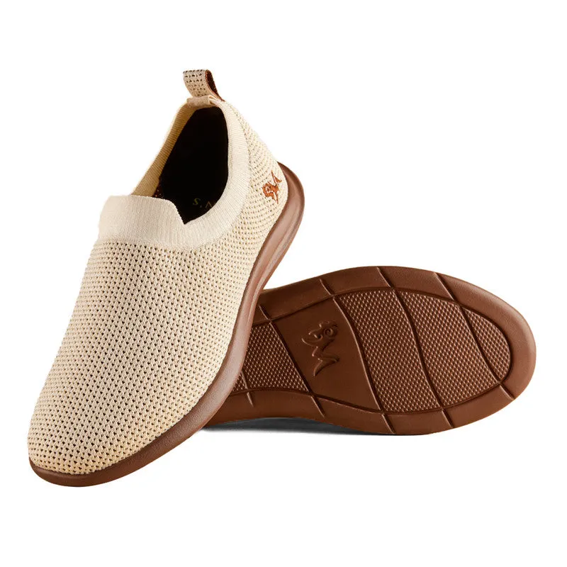 Neeman's Slip-On Casual Shoes for Men| Ivory & Brown | Padded Insole