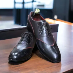 New Black Brogue Toe Lace Up Leather Shoes, Handmade Shoes, Men's Oxford Shoes