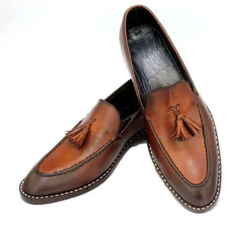 New Handmade Vintage Tessel Leather Shoes, Men Wedding Loafer Shoes Slippers