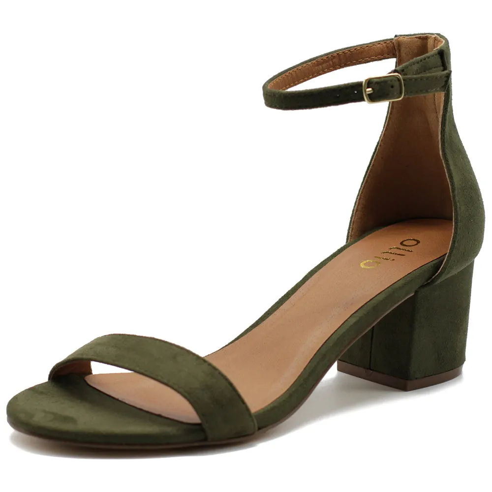 Ollio Womens Shoe Faux Suede Chunky Mid Heel Ankle Strap Heeled Sandals