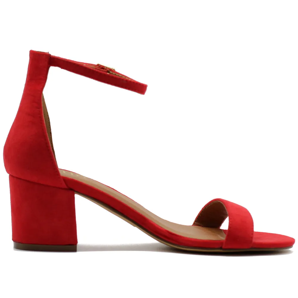 Ollio Womens Shoe Faux Suede Chunky Mid Heel Ankle Strap Heeled Sandals