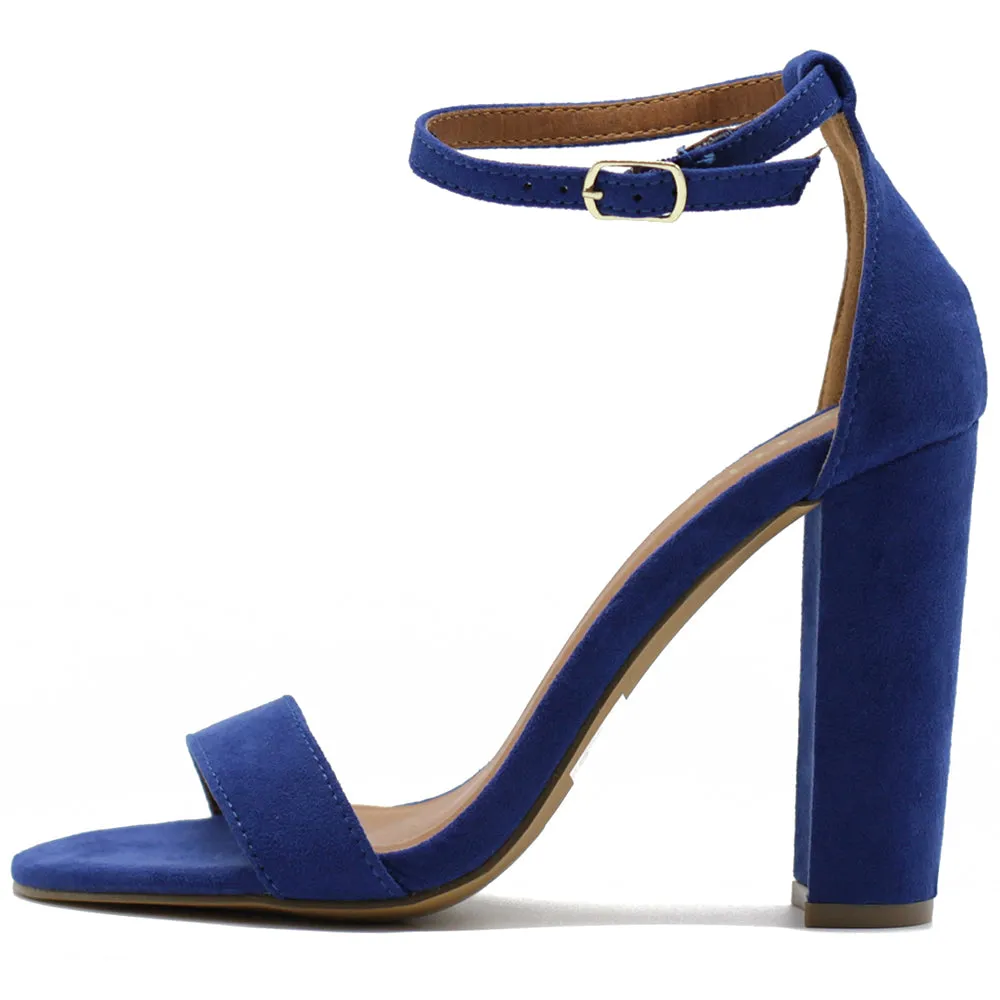 Ollio Womens Shoe Faux Suede Simple Ankle Strap Chunky High Heel Sandals