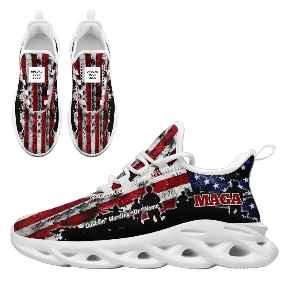 Personalized America Flag Sneakers, Custom MAGA Patriotic Shoes, Comfortable Running Shoes