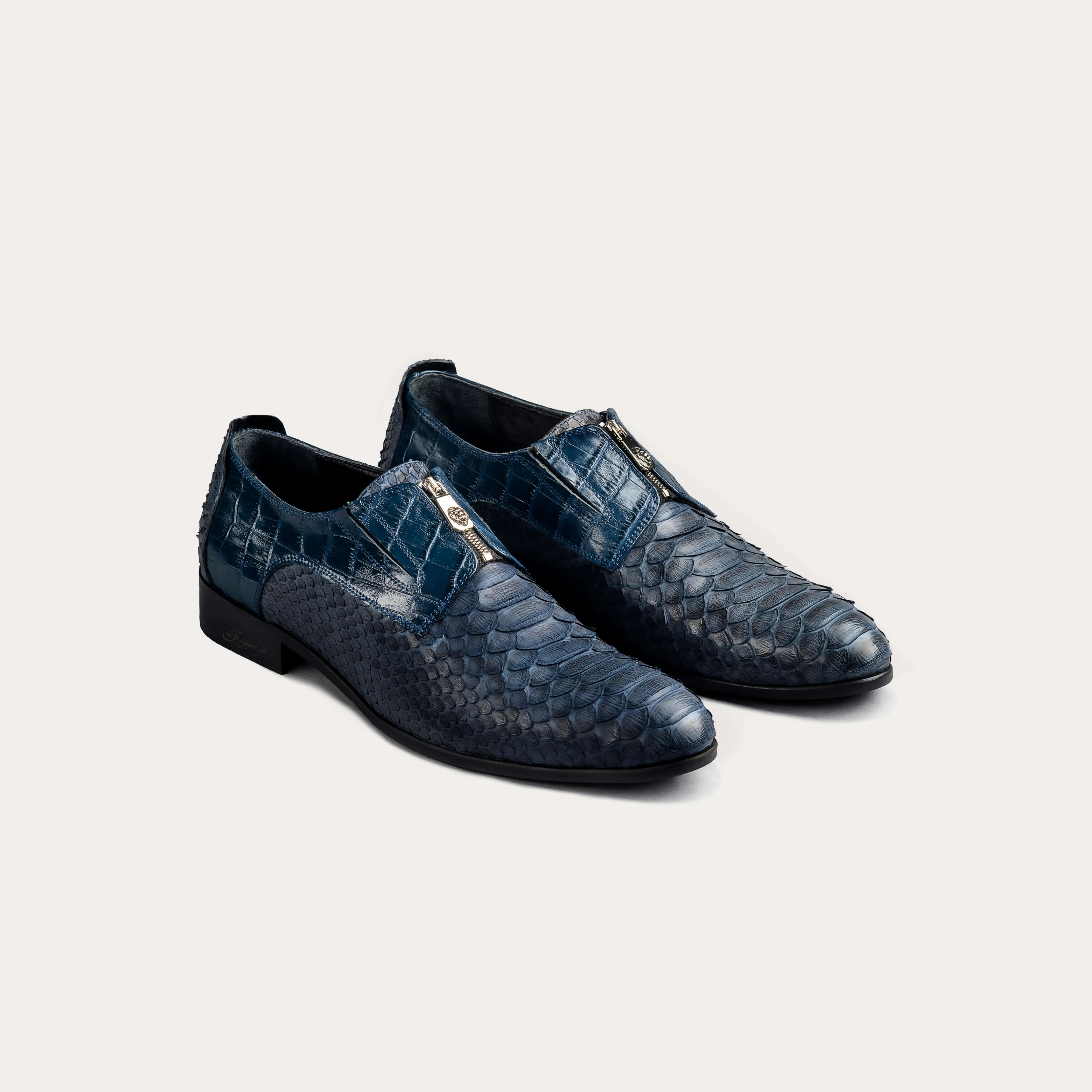 Python Leather & Premium Leather Derby Shoes with Zipper