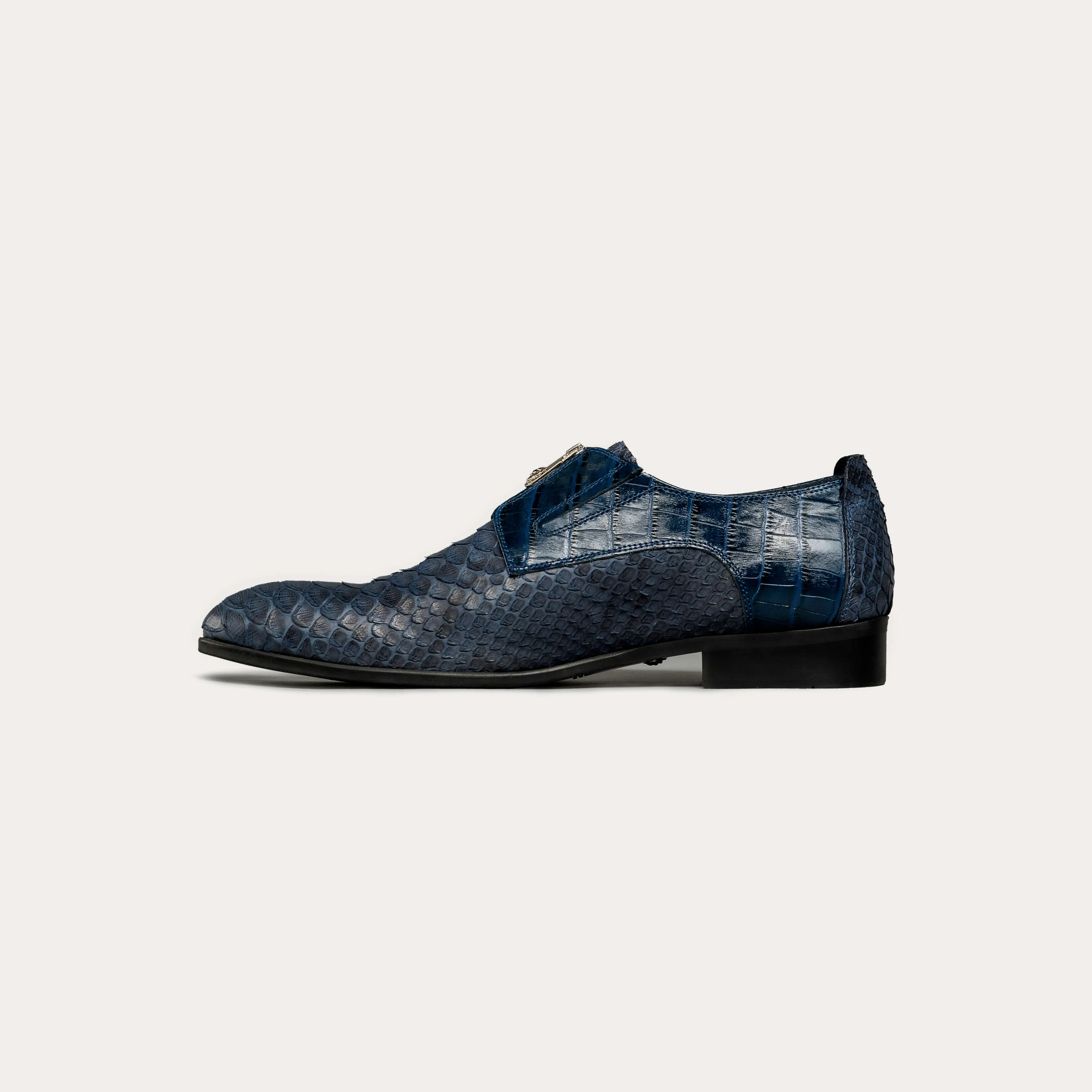 Python Leather & Premium Leather Derby Shoes with Zipper