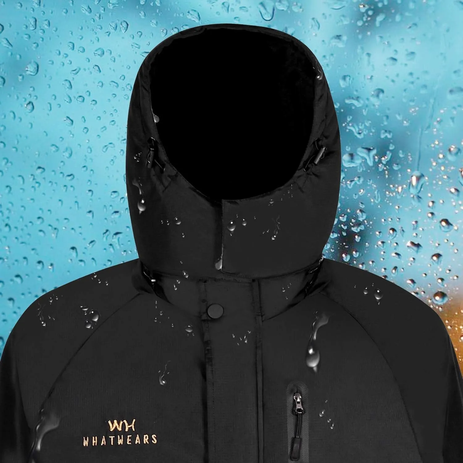 "Men's Waterproof Ski Jacket - Winter Warrior: Optimal Snow and Wind Protection, Hooded with Sleek Black Design"