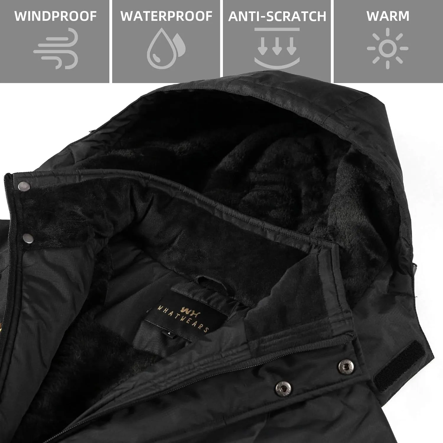 "Men's Waterproof Ski Jacket - Winter Warrior: Optimal Snow and Wind Protection, Hooded with Sleek Black Design"