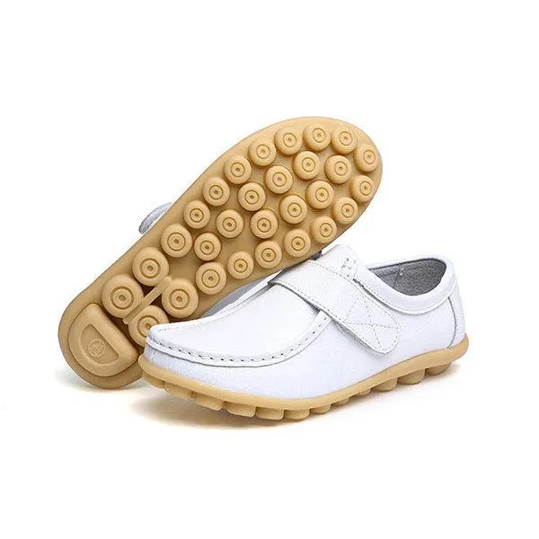 Soft Leather Pure Color Hook Loop Flat Comfortable Loafers