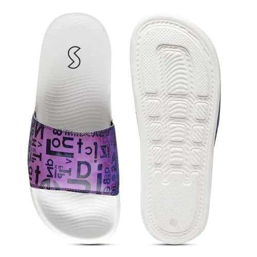 SOLETHREADS SPECTRUM | Comfortable Women Slides | Holographics Slides | Stylish & Waterproof | Soft Inner Lining On Strap | WHITE | 6UK