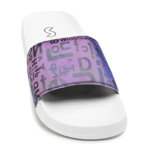 SOLETHREADS SPECTRUM | Comfortable Women Slides | Holographics Slides | Stylish & Waterproof | Soft Inner Lining On Strap | WHITE | 6UK