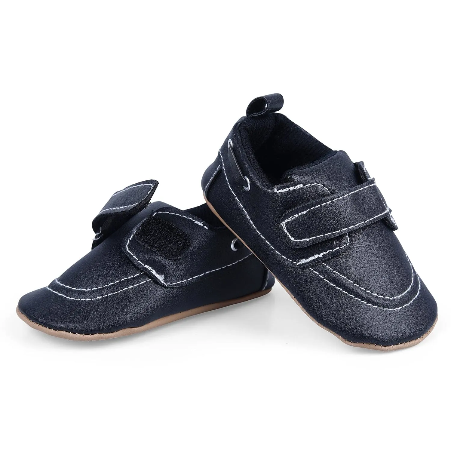 Solid Hookloop Stylish Leather Velcro Shoes - Black