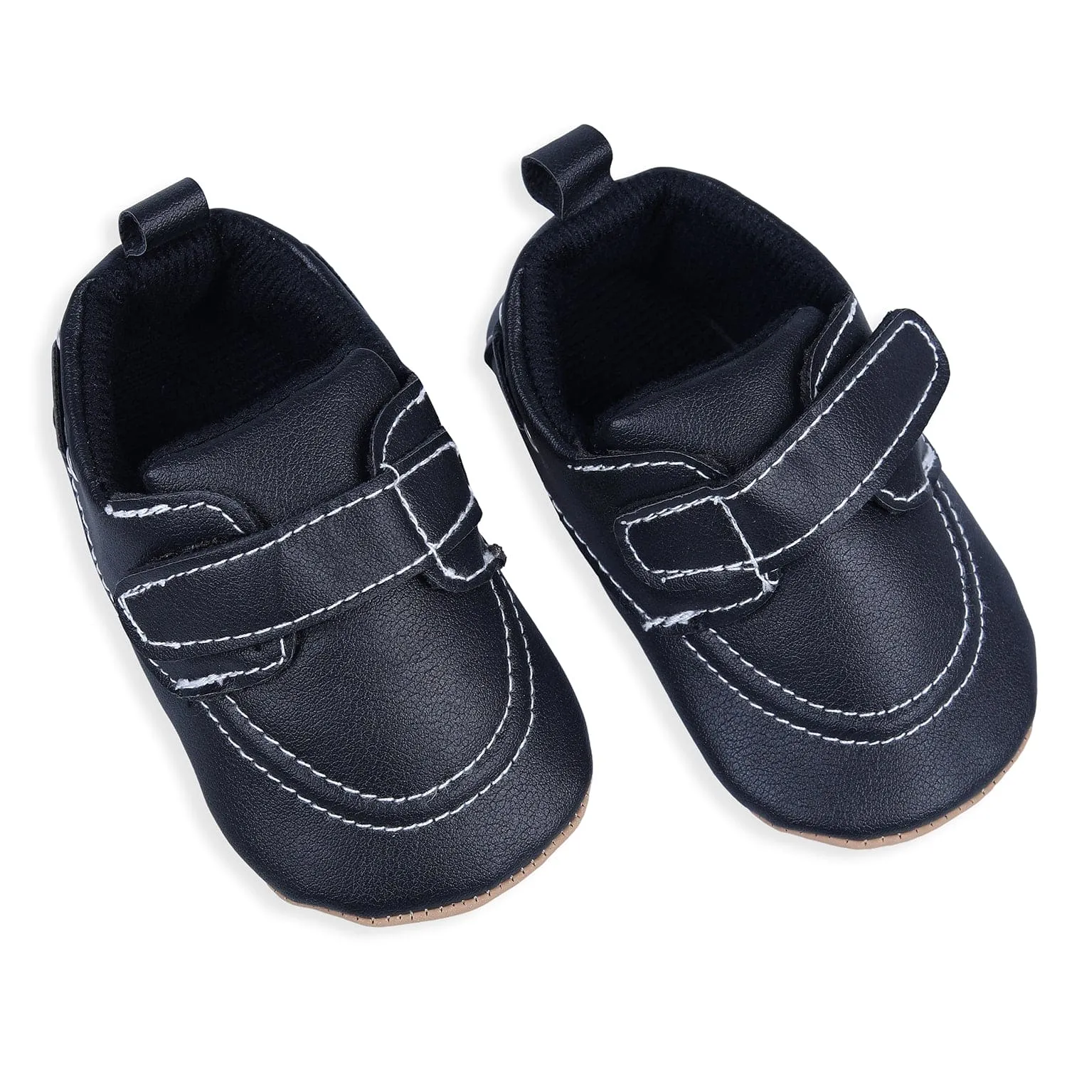 Solid Hookloop Stylish Leather Velcro Shoes - Black