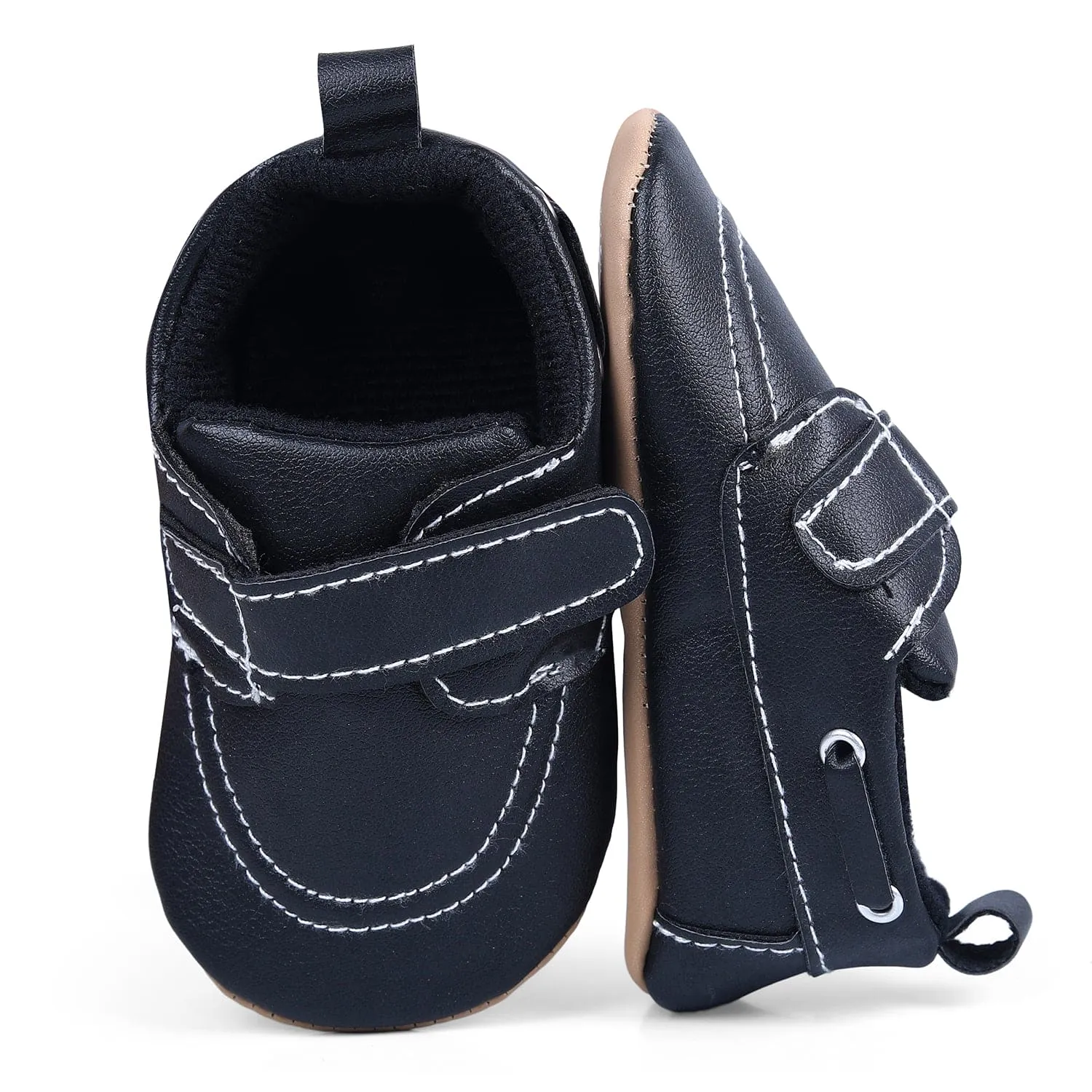 Solid Hookloop Stylish Leather Velcro Shoes - Black