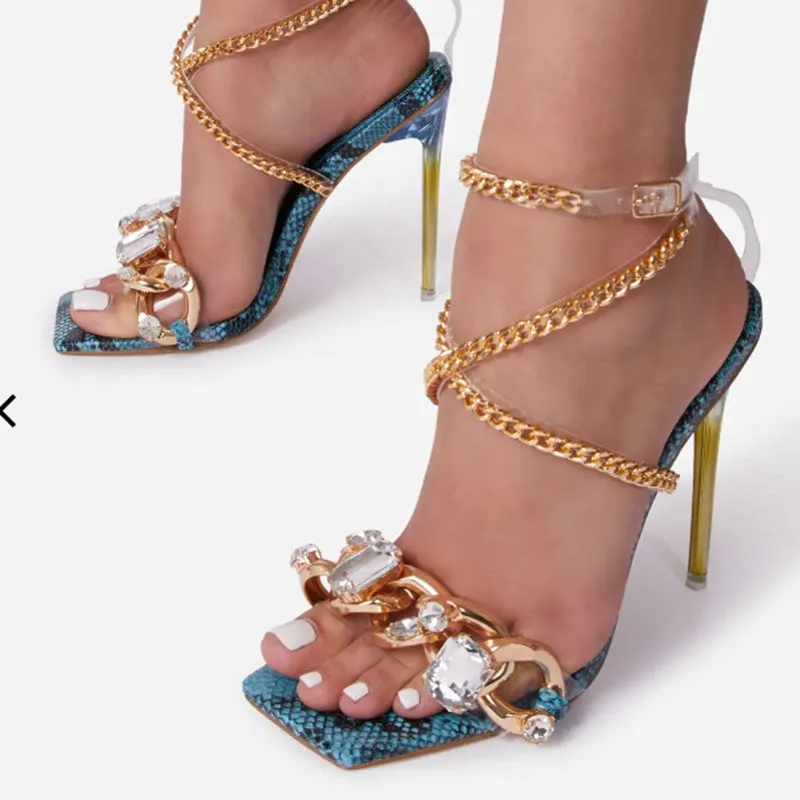 Square Toe Snake Print Heels