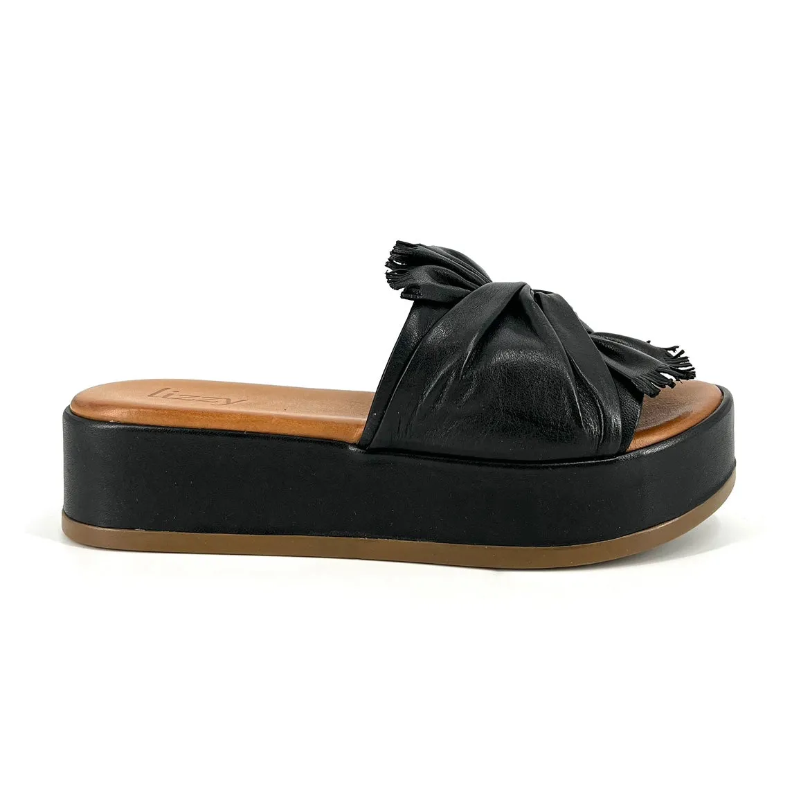 The Knotted Flatform Slide Sandal in Black