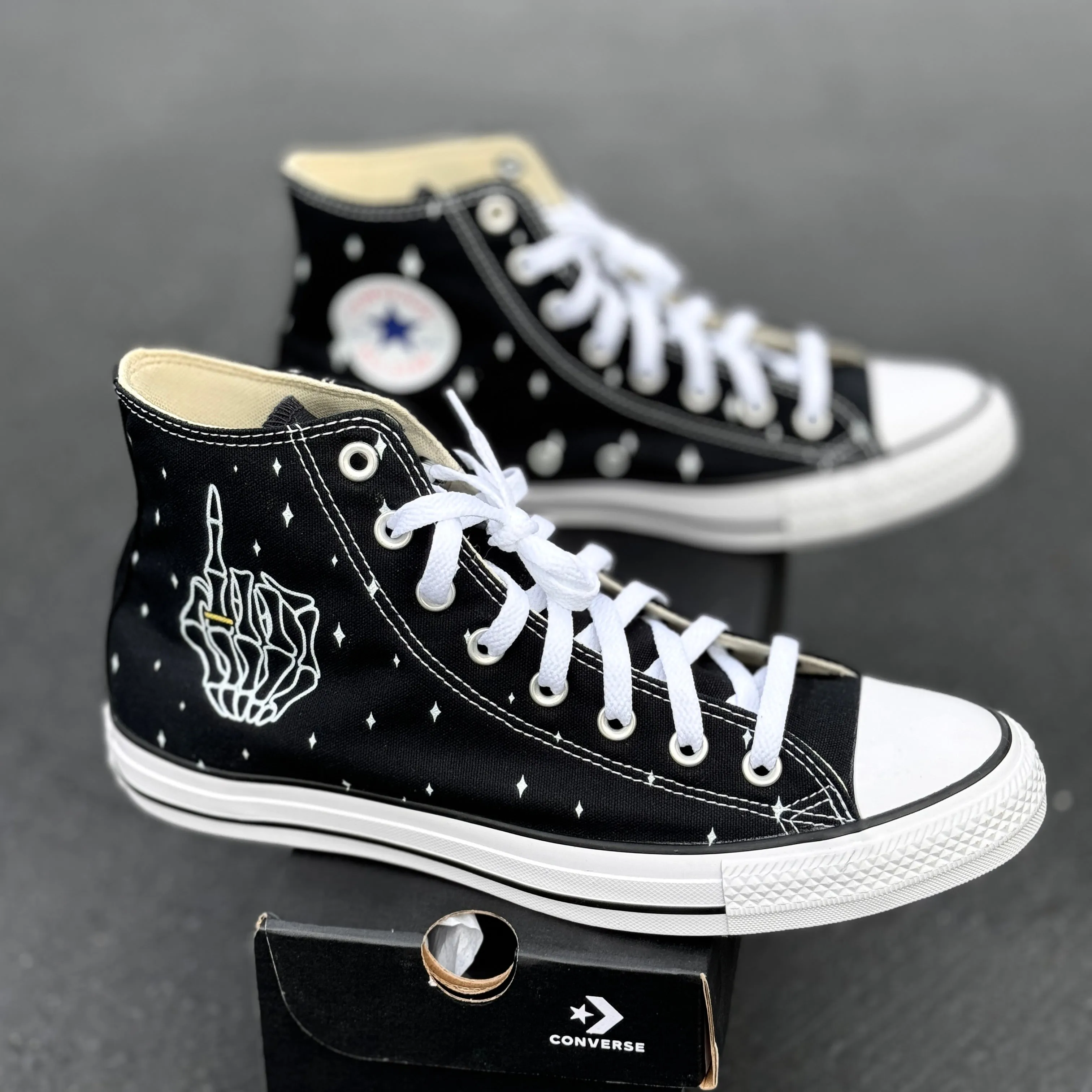 Till Death Ring Finger Black High Tops - Casual Comfortable Wedding Shoes - Custom Converse Shoes