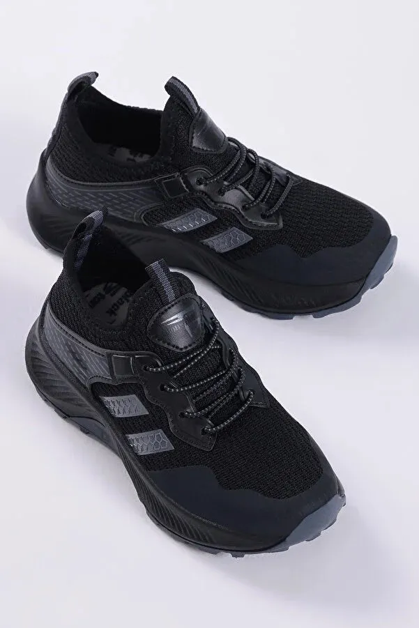 Tonny Black Boy's Black Smoked Comfortable Breathable Fabric Lace-Up Sport Shoes