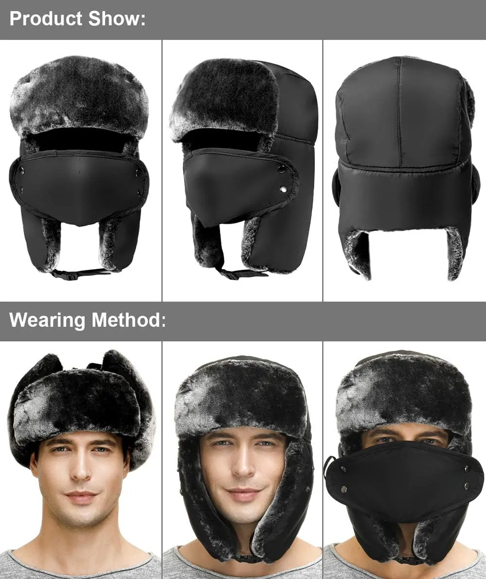 Trapper Hat Winter Hats for Men-  Trooper Hunting Ski Hat for Women -Ear Flap- Windproof Mask