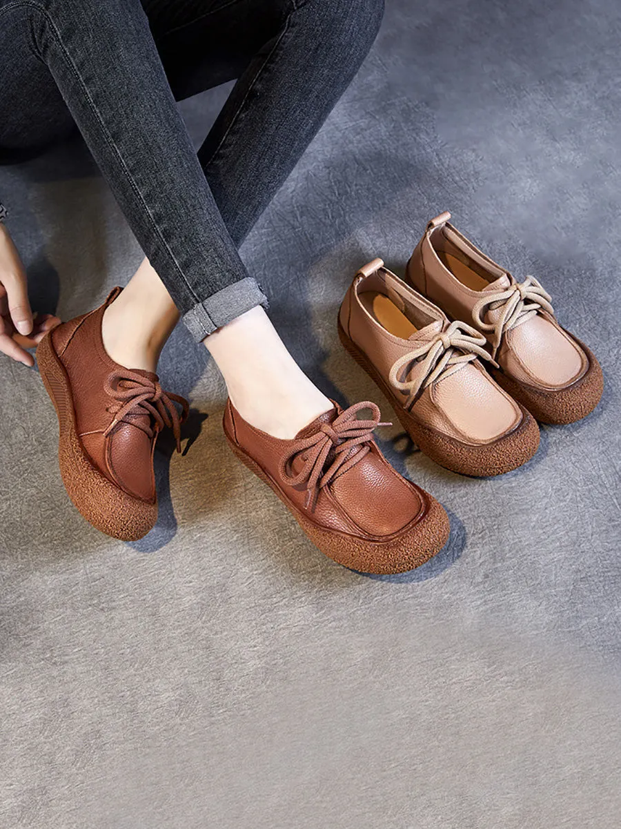 Women Casual Autumn Soft Leather Strap Flat Shoes