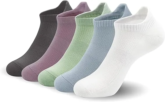 Women Ultra Thin Socks Bamboo Low Cut No Show Ventilating Low Ankle Anti Odor Arch Support Mesh Socks 5 Pairs