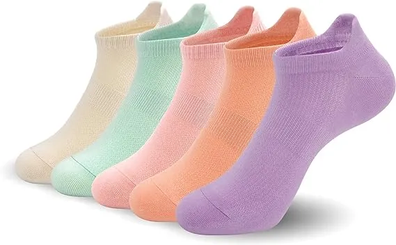 Women Ultra Thin Socks Bamboo Low Cut No Show Ventilating Low Ankle Anti Odor Arch Support Mesh Socks 5 Pairs