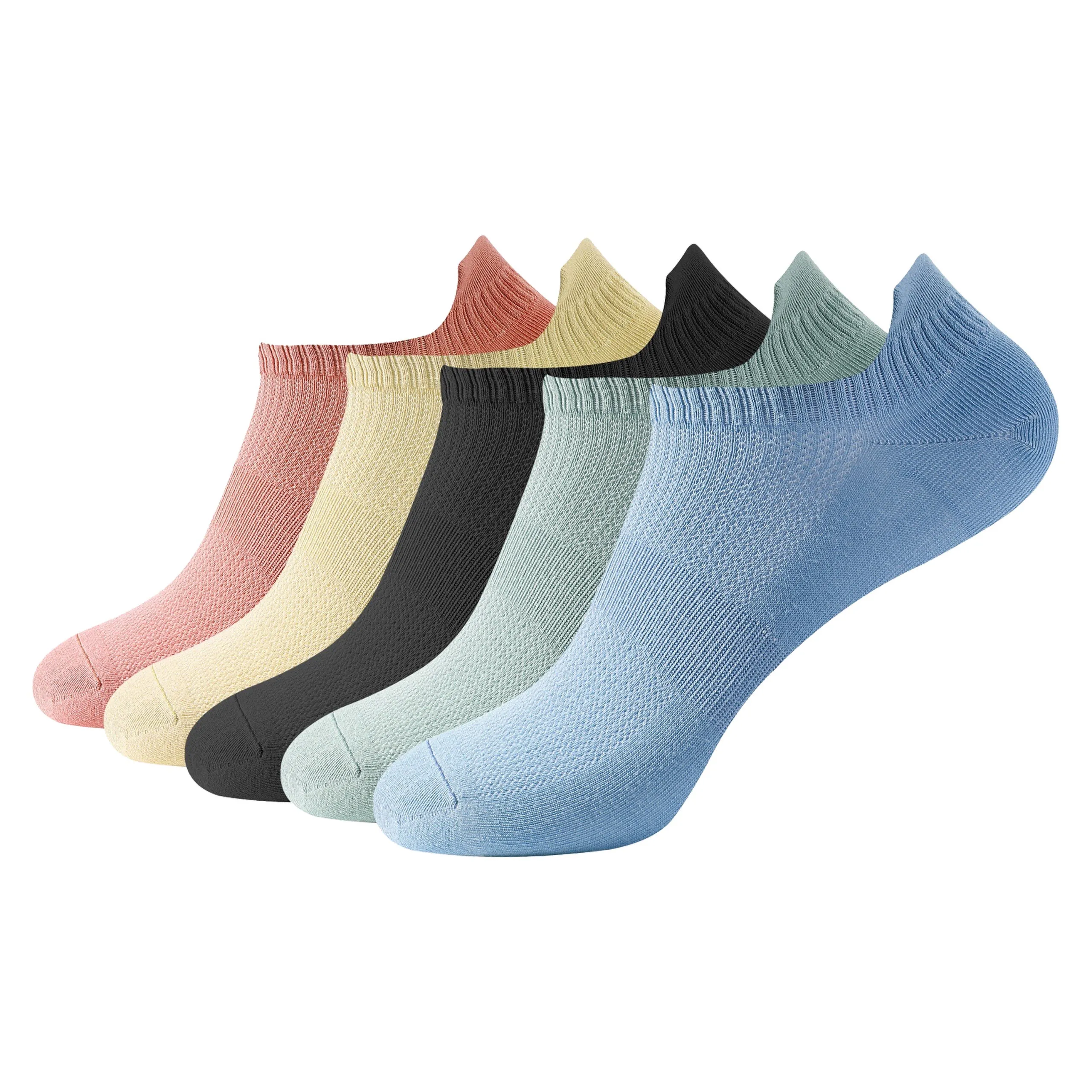 Women Ultra Thin Socks Bamboo Low Cut No Show Ventilating Low Ankle Anti Odor Arch Support Mesh Socks 5 Pairs