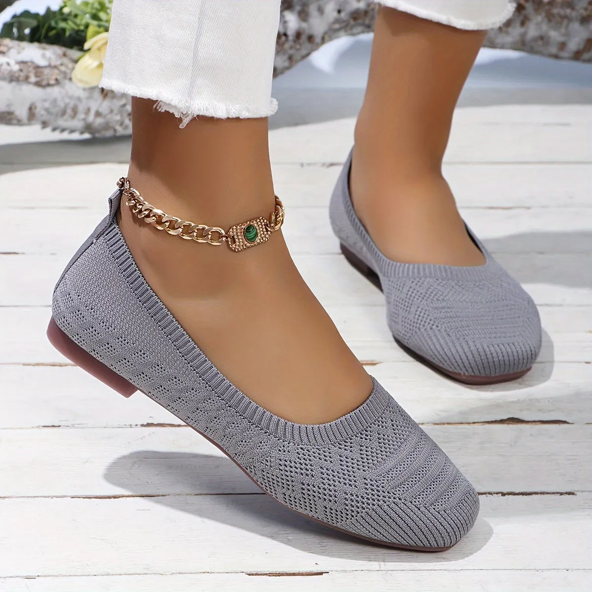 Women's Breathable Square Toe Slip-On Flats, Lightweight & Comfortable Casual Shoes