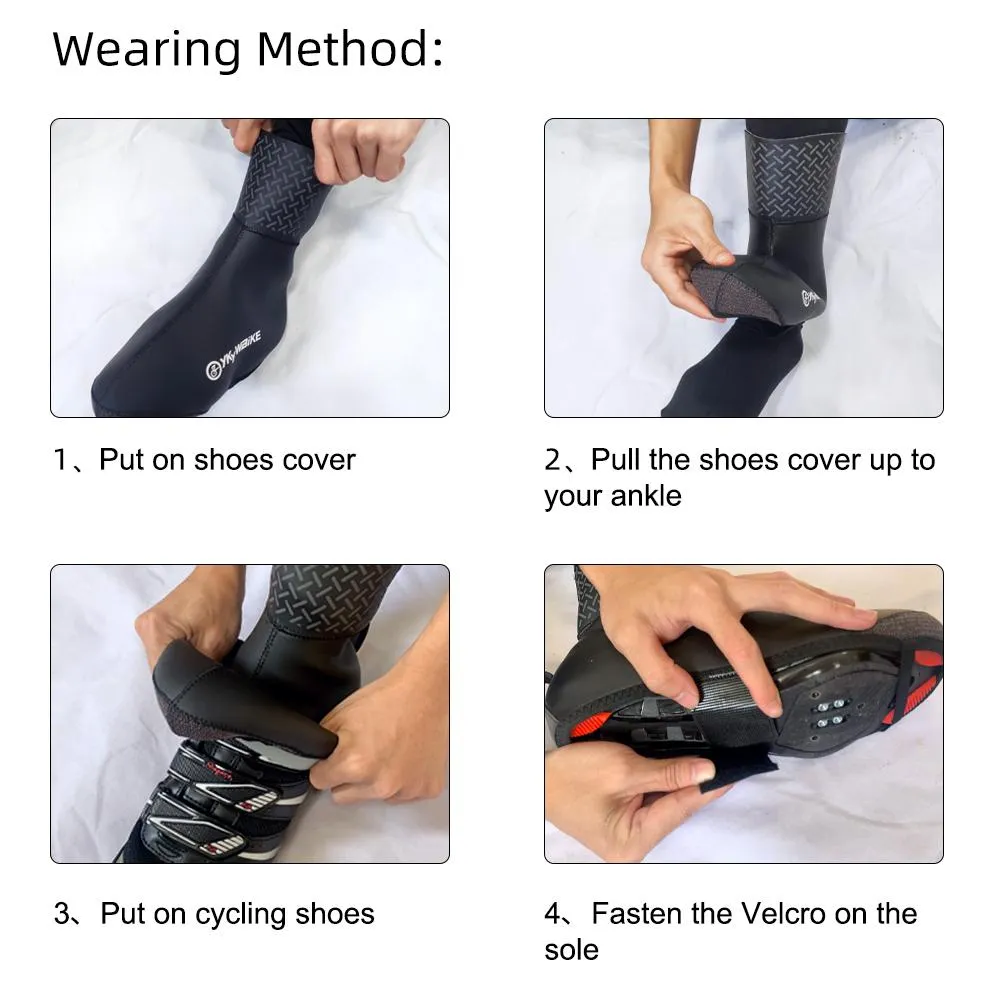 YKYW Cycling Shoes Covers Winter -5-10°C Thermal Fleece Keep Warm Neoprene Waterproof Windproof Reflective with Velcro Straps Black